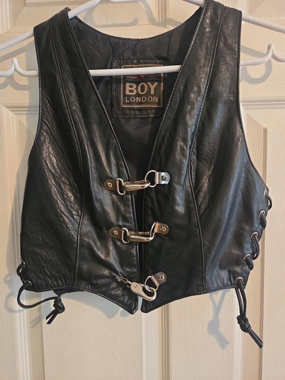 Boy London Kids Black Faux Leather Vest with Metal Clasps